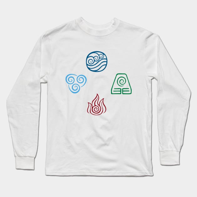 Avatar Four Elements Symbols Long Sleeve T-Shirt by NAM Illustration